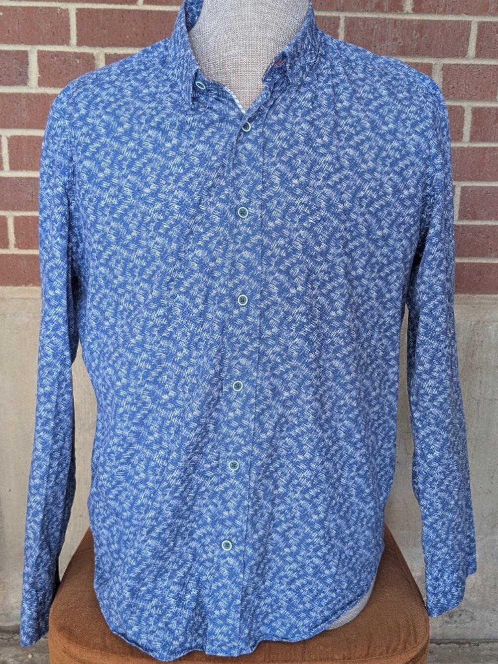 Robert Graham Modern Americana Shirt Mens XL Blue Crosshatch Geometric Flip Cuff
